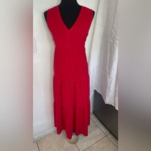 SHEIN VCAY Notched Neck Ruffle Hem Smock Dress red color size Large.